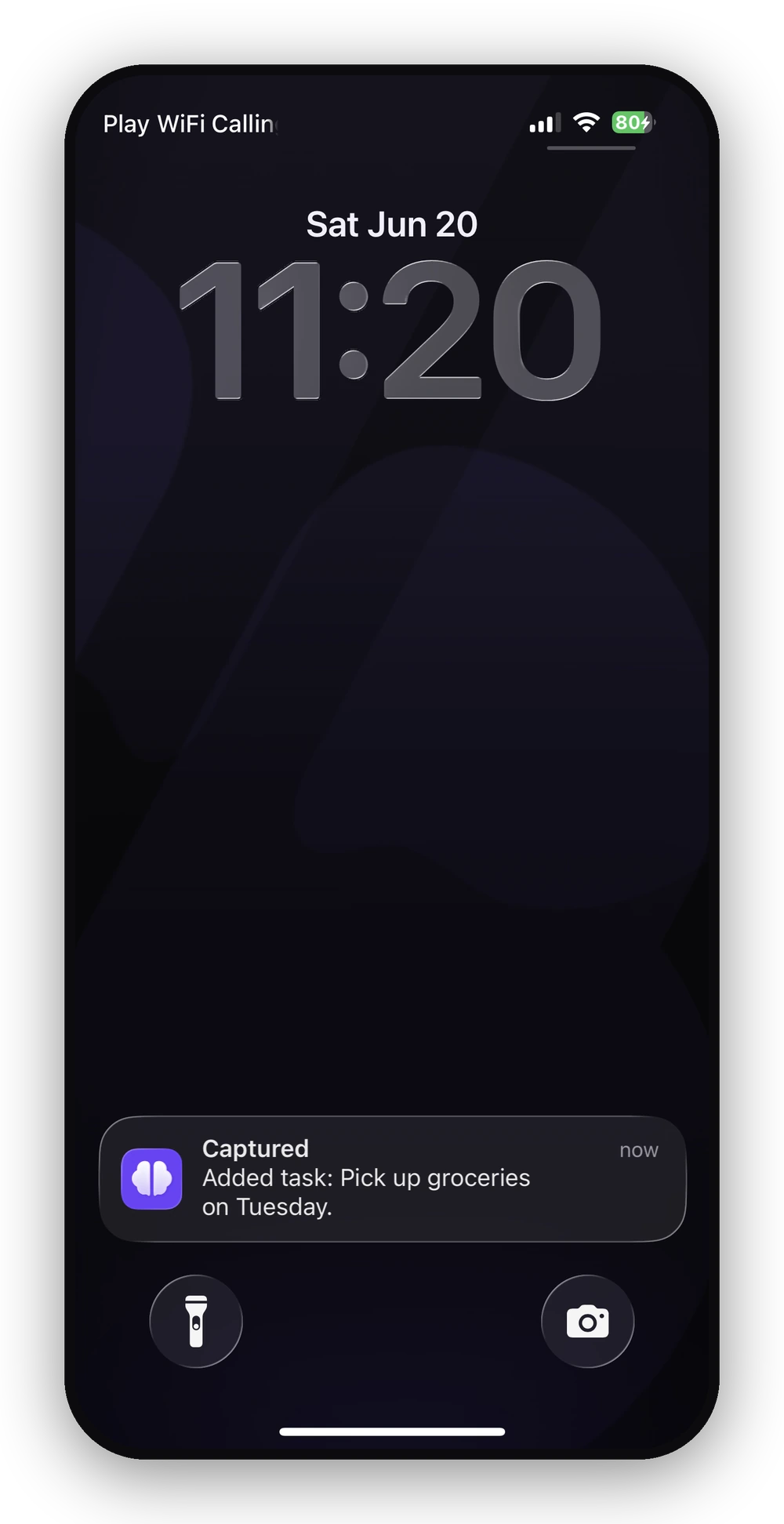 A Captured notification reporting the task that was added